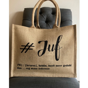 Jutte tas 1 kant bedrukt afm. 45 x 39 x 21 cm