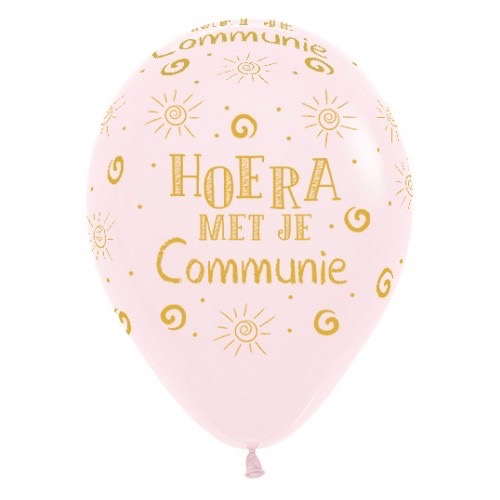 Hoera met je communie pastel roos